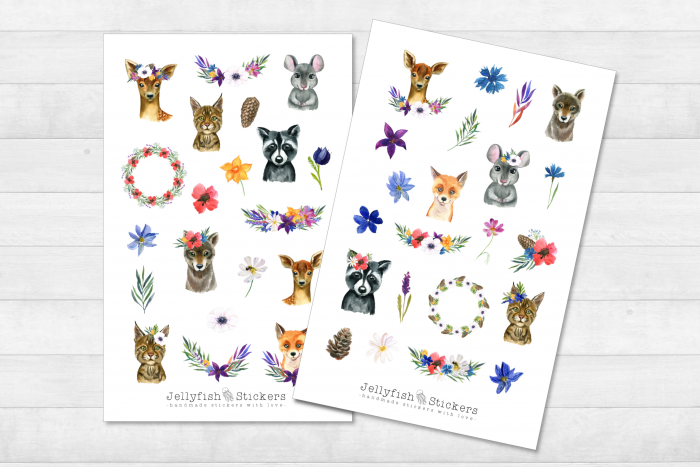 Tiere und Blumen Sticker Set